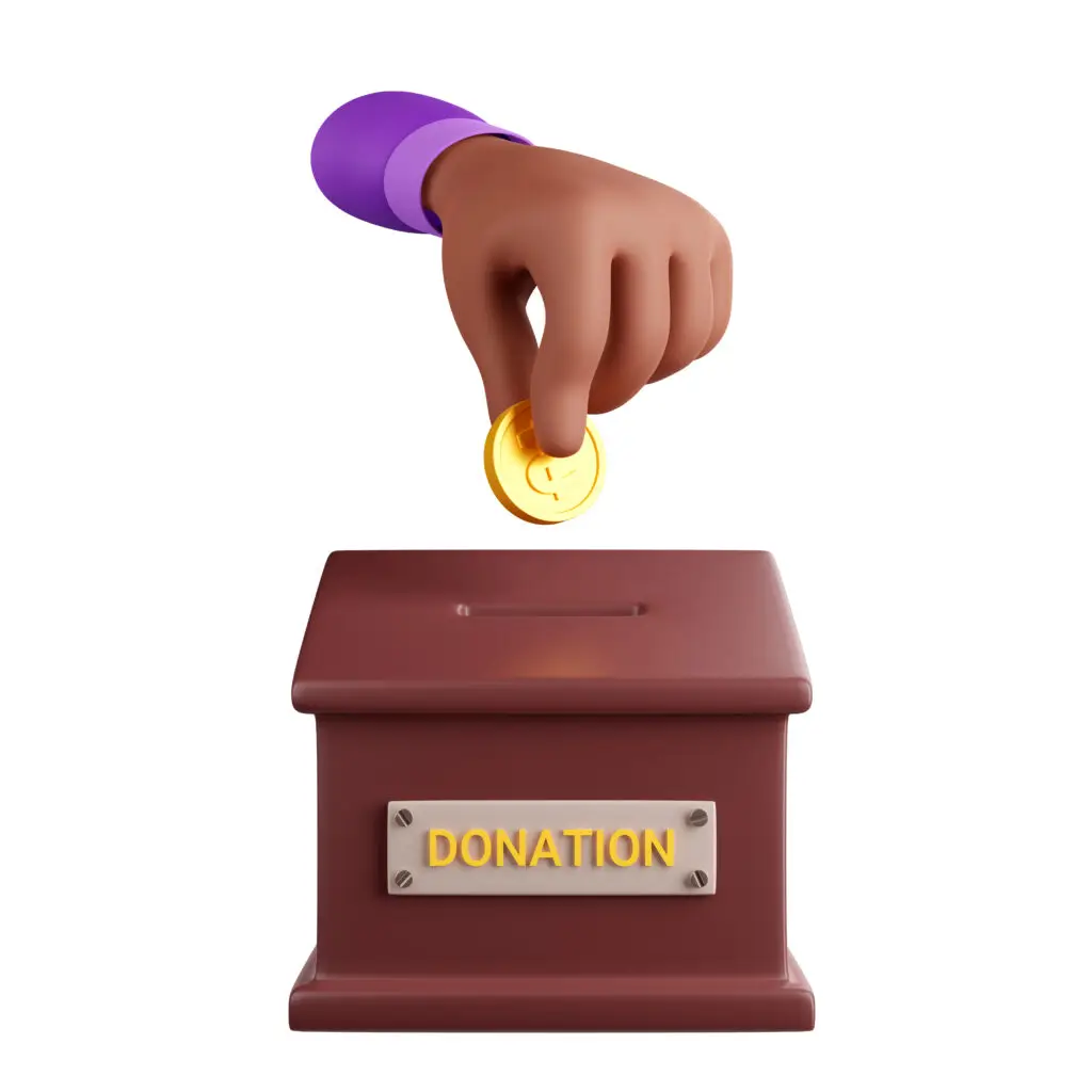 3D render hand putting coin in donation box